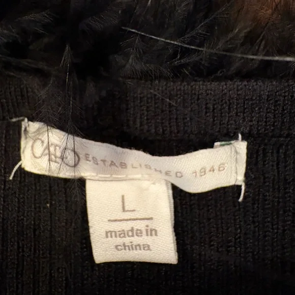 NWOT, Elegant Black Sweater with Feather Trim, slightly off shoulder, by Cato - Picture 7 of 9